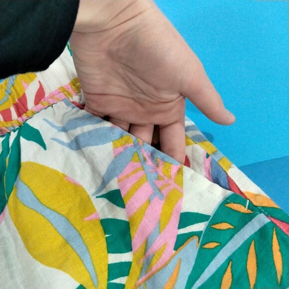 C&C California XL Floral Artsy Lagenlook Coastal Boho Linen Wide Leg Crop Pants - Picture 3 of 5